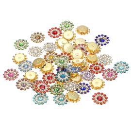 PATIKIL 100 Pcs Sew on Rhinestones Crystals 14mm, 3 Layers Sewing Flower Claw Rhinestones Glass Gems Metal Base for Craft Dress Clothes Belt Decoration, Multicolor