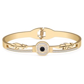 BAMAY Stainless Steel Evil Eye Bracelets 18K Gold Bangle Bracelets for Women Lucky Cuff Bracelet Protection Jewelry Charms (Plated Gold 061)