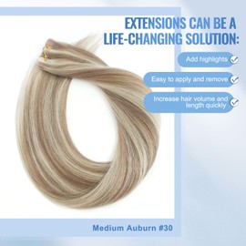 Sixstarhair Tape In Hair Extensions Blonde Highlights 100 Real Human Hair Beautiful Color Gold Blonde With Ash Blond and Most Invisible Hair Extensions Tape In [Color P20-60#-16 inch]
