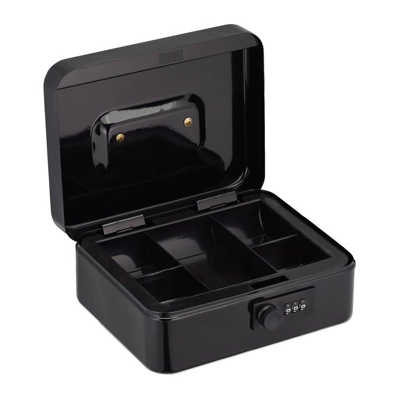 Relaxdays Cash Box, 3-Digit Number Combination, Coin Insert, Iron Cash