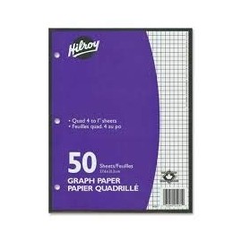 Hilroy HLR05281 4:1" Two-Sided Quad Ruled Filler Paper-50 Sheets-Printed-10.9" (276.1 Mm) x8.4" (212.6 Mm)-White