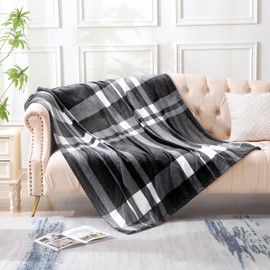 MERRYLIFE Black and White Plaid Throw Blanket Decorative Fleece Throw | Ultra-Plush Colorful | Couch Blanket Travel Lap | Home Gift Use(50" 60",Black White)