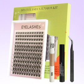 Fluffy Lash Clusters Set Individual Eyelash 8-16mm Mix Length with Glue, Bond and Seal, Remover, Tweezers and DIY Eyelash Kit for Home Use(IG01-D, Mix Length)