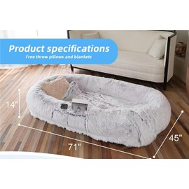 YLIEHS Human Dog Bed, 71''x40'' Washable Faux Fur for People and Pets, Orthopedic Design, Grey