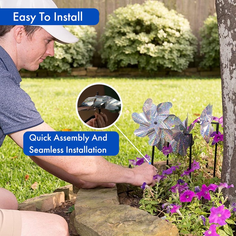 8-Pack Bird Deterrents for Outside - Reflective Pin Wheels for