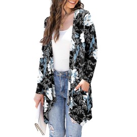 Wiwclo Veryoung Lightweight Summer Cardigan Sweater Dressy Casual, A28-floral_white_lily-long sleeve, XL