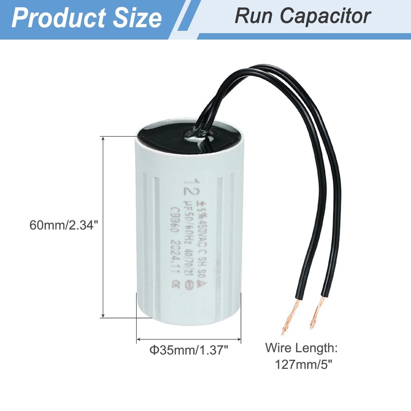 PATIKIL CBB60 12uF Running Capacitors, AC 450V 2 Wires 50/60Hz
