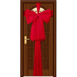 SHATCHI Christmas Red 9m Giant Bow Cover-Front Door Xmas Wedding, Baby Shower Outside Home Decor, Organza, Pack of 1