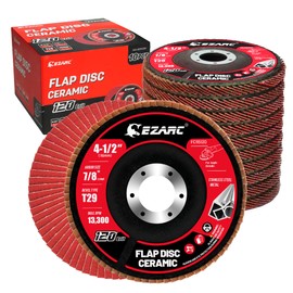 EZARC Ceramic Flap Discs 120 Grit, 4 1/2 x 7/8-Inch Flap Sanding Disc, Type 29 Ceramic Grinding Wheel for Stainless Steel, Non-Ferrous Metal, Cast Iron, Sheet Metal, 10 Pack