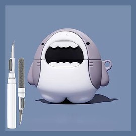 Linda funda de tiburón para Airpods ProPro 2 Gen 202320222019, divertida funda de dibujos animados Kawaii en 3D con kit de limpieza y llavero para... 