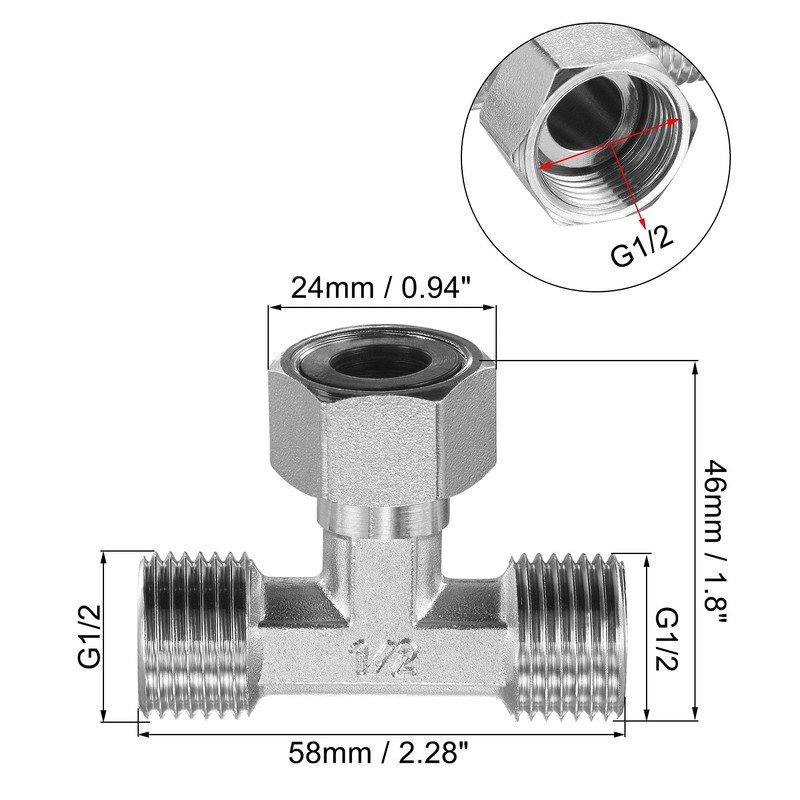 uxcell Pipe Fitting Tee G1/2 2 Male to 1 Female