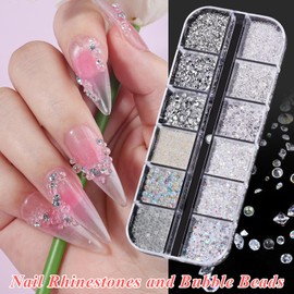 6 Boxes Flatback Pearls and Rhinestones for Crafting, Mixed Size 2-6mm Resin Rhinestones Gems Pearls for Bedazzling, DIY Nail Shoes Clothes Tumblers and Grad Cap Decoration with Pickup Tools(White)