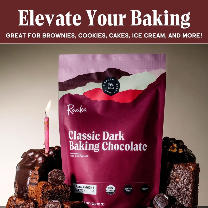 Raaka Organic Baking Chocolate - 71% Cacao Bittersweet Dark Chocolate