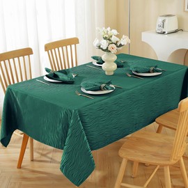 MATIRUG Green Table Cloth Rectangular 60x102 Inches, Textured Jacquard Spillproof Wrinkle Free Tablecloths, Easy Clean Party Fabric Table Cover for Christmas Holiday Winter Xmas New Year