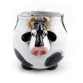 Mootilda American Handmade Stoneware Pottery Cow Mug, 14 oz, Black Version