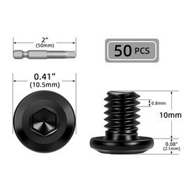 50 PCS M5 x 10mm Flat Head Socket Cap Screws Bolts, Flat Round Head Furniture Allen Bolts, Stainless Steel 304, Black Coating, Screwdriver Bit Included