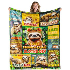 REETOOK Sloth Blanket, Soft Cozy Fleece Blanket for Adults, Kids, Baby, Sloth Gifts for Women, Men, Girls, Warm Plush Baby Blanket with Stuffed Animal for Christmas, Holiday, Thanksgiving 50x60 in