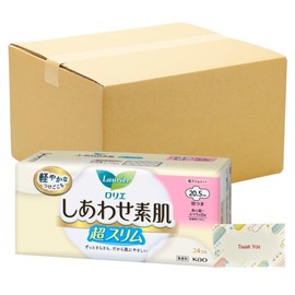 Laurier F Happiness Bare Skin Ultra Slim for Normal Days, 8.1 inches (20.5 cm), 24 Packs + Kunutonn Original Logo e-Bonus (Set of 16)