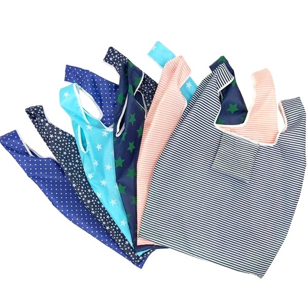 SCGEHA Eco Bag, Set of 6, Foldable, Shopping Bag, Waterproof, Large Capacity, Compact, navy blue pink