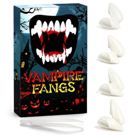 4 Pairs Halloween Vampire Teeth Set, Fake Fangs in 4 Sizes with Adhesive & Tweezer, Realistic Costume Accessories for Halloween Cosplay Accessories Make-up Props Party Decoration Favors