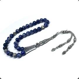 ALBATROSART -Gentle Men Collection- Prayer Beads-Worry Beads-Tesbih-Tasbih-Tasbeeh-Misbaha-Masbaha-Subha-Sebha-Rosary (Blue Spot Stone -8 mm-33 Beads-)