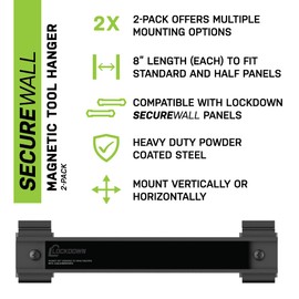 Lockdown Securewall Magnetic Knife & Tool Hanger 2 Pack with 8" Magnet, Heavy-Duty Steel, Securewall Compatible, for Gun Storage and Organization
