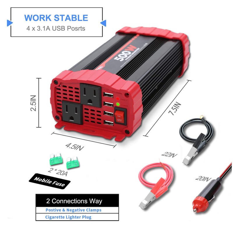 BYGD 500W Car Power Inverter DC 12V to 110V AC