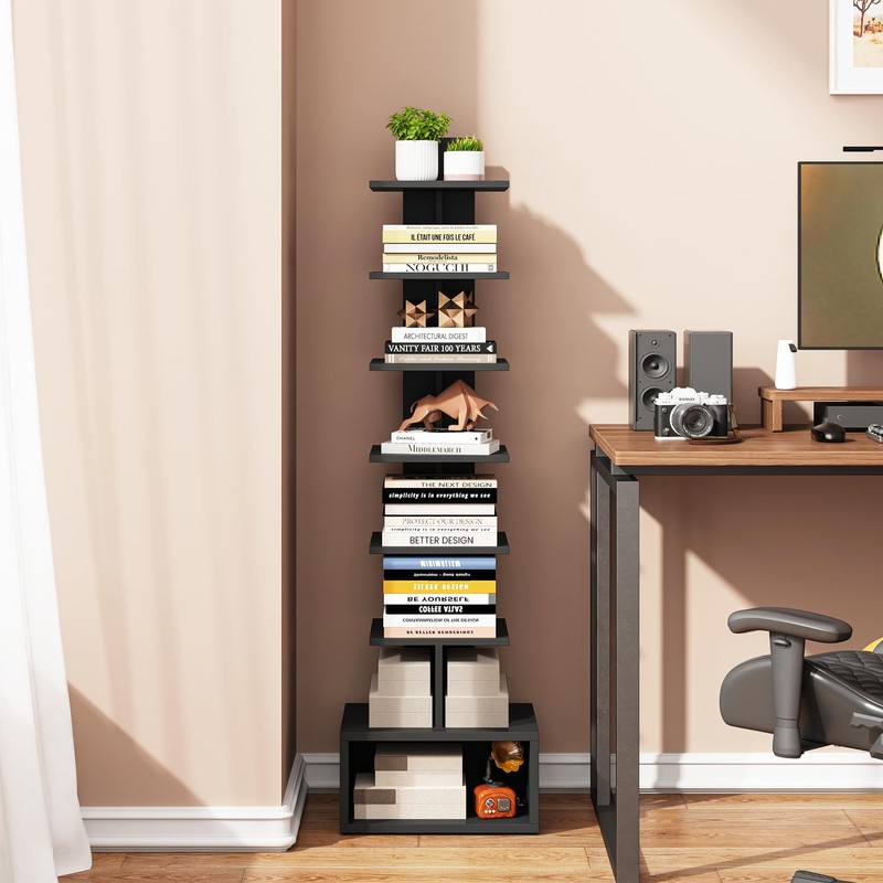 TUTOTAK Narrow Bookshelf, Vertical 8-Tier Bookcase, Spine Book Shelf for