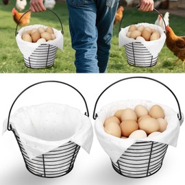 Chiligent Egg Basket for Collecting & Carrying Chicken Eggs, 2 PCS 8" Wire Egg Basket with Soft Mats, Egg Collecting Baskets, Storagre & Transporting, Black