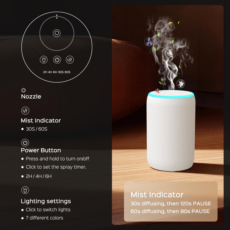 Portable Waterless Essential Oil Diffuser Starter Kit with 7 Lights