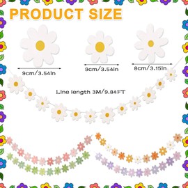 Daisy Birthday Decorations – 5-Pack Daisy Garland Banner Set with 5 Ribbon Colors + 60 Cardstock Flowers + Needle & 5m String – for Spring Parties, Boho Themes, Birthdays & Home Décor