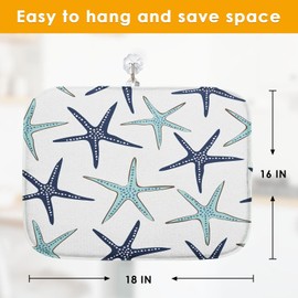 Sanwarm Absorbent Dish Drying Mat, Navy Blue Turquoise Coastal Nautical Starfish Microfiber Pad for Kitchen Counter, Coffee Bar Decor, Heat Resistant and Reversible, 16" x 18"