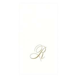Caspari White Pearl & Gold Paper Linen Boxed Guest Towel Napkins in Letter R - Two Packs of 24