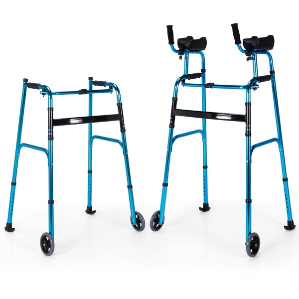 Sporfit Foldable Platform Walker, Adjustable Walking Aid with 5’’ Wheels