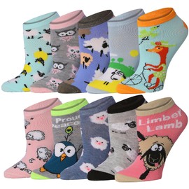 Tipi Toe Women's 10 Pairs Animal Delight Collection Pattern & Mix Colors For Vibrant Style Low Cut/No Show Socks, NS257-10-T1