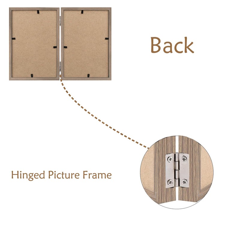 THCASITO 4x6 Double Picture Frame Vertical Wooden Hinged Photo Frame