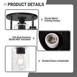 hykolity 3-Light Semi Flush Mount Ceiling Light, 9 Inch Oil Rubbed Bronze Close to Ceiling Light Fixtures with Seeded Glass Shades, Modern Ceiling Lighting for Kitchen, Bedroom, Entryway, ETL Listed