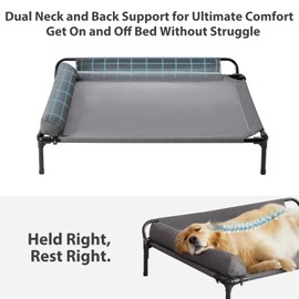 Cooling Elevated Dog Beds, Outdoor Raised Dog Bed for Large Pet, Elevated Outdoor Pet Cot, Durable Breathable Teslin Mesh with Slope Headrest, Chew Proof Portable Pet Bed for Indoor and Outdoor Use