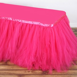 Tableclothsfactory 14ft FULL SIZE 8 Layer Fluffy Tulle - Tutu Table Skirt - Fushia