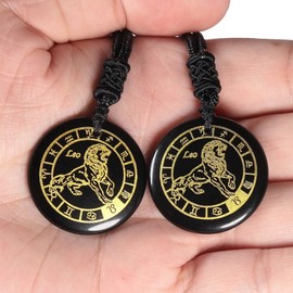 Nupuyai 12 Constellation Obsidian Necklace Women Men Talisman Healing Stone Necklace with Pendant Lucky Charm for Chakra Healing, Horoscope Astrology, Stone Nylon, Obsidian