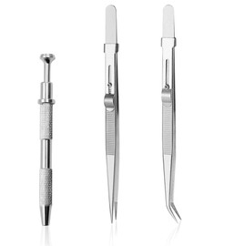 MAEXUS Pack of 3 Piercing Pliers Locking Pins Jewellery Tweezers Piercing Pliers Piercing Pliers for Balls Adjustable Jewellery Tweezers for Electronics, Jewellery Making, DIY Crafts