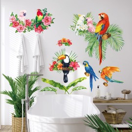 DECOWALL SG2-108 Colourful Tropical Parrots Wall Stickers Birds Decals Removable for Garden Nursery Bedroom Living Room art home decor murals decoration baby flower tree