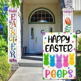 NASIAN Happy Easter Peeps Garden Flag Welcome Spring Yard Garden Flags for Outside 12x18 Double Sided Outdoor Easter Decorations for Home