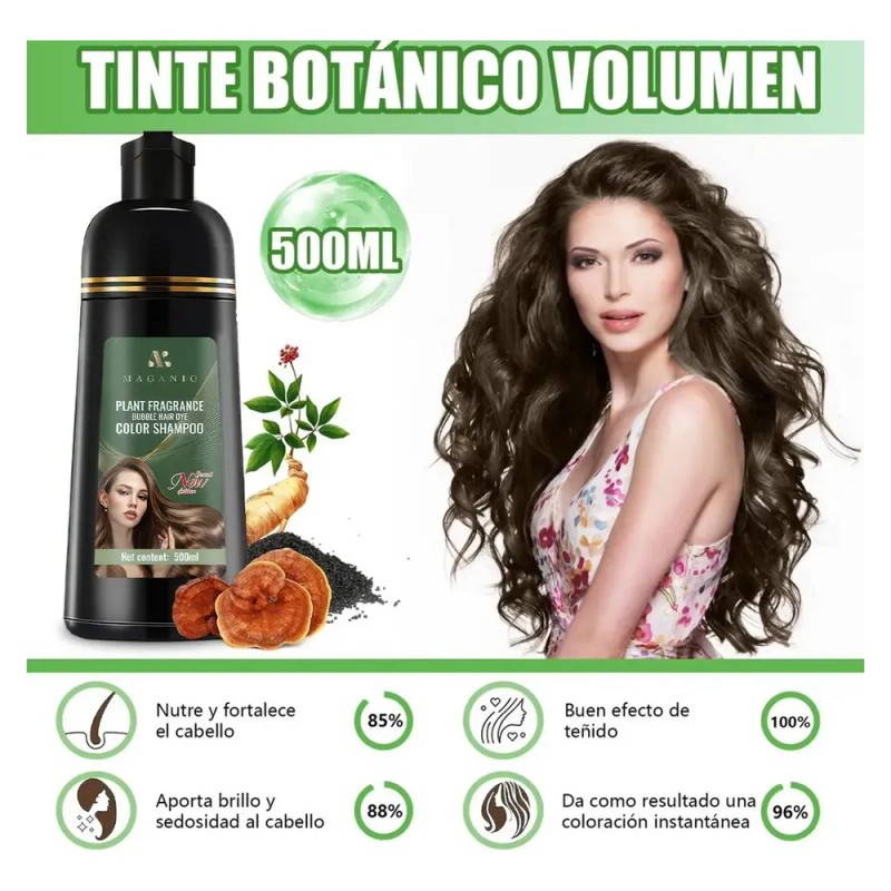 Shampoo Tinte Cubre Canas Marrón de MAGANIO, 500 mL