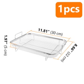 CHUEHKAK Grill Grid, Grill Basket, Baking Basket, Stainless Steel Grill Tray, Baking Basket, BBQ Crisper Basket, Mesh Grill Basket with Handle, 30 x 22 x 5 cm, for Roasting, Washing Vegetables, Fruits