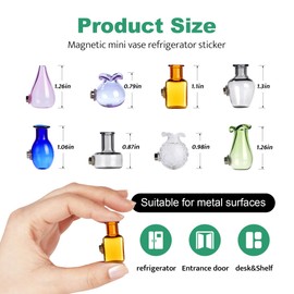8 Pcs Cute Glass Refrigerator Magnets Set, 3D Decorative Fridge Magnets with Random Flowers, Creative DIY Floral Crystal Magnets for Whiteboard, Locker, Office, Home Kitchen Decor, Gift Ready