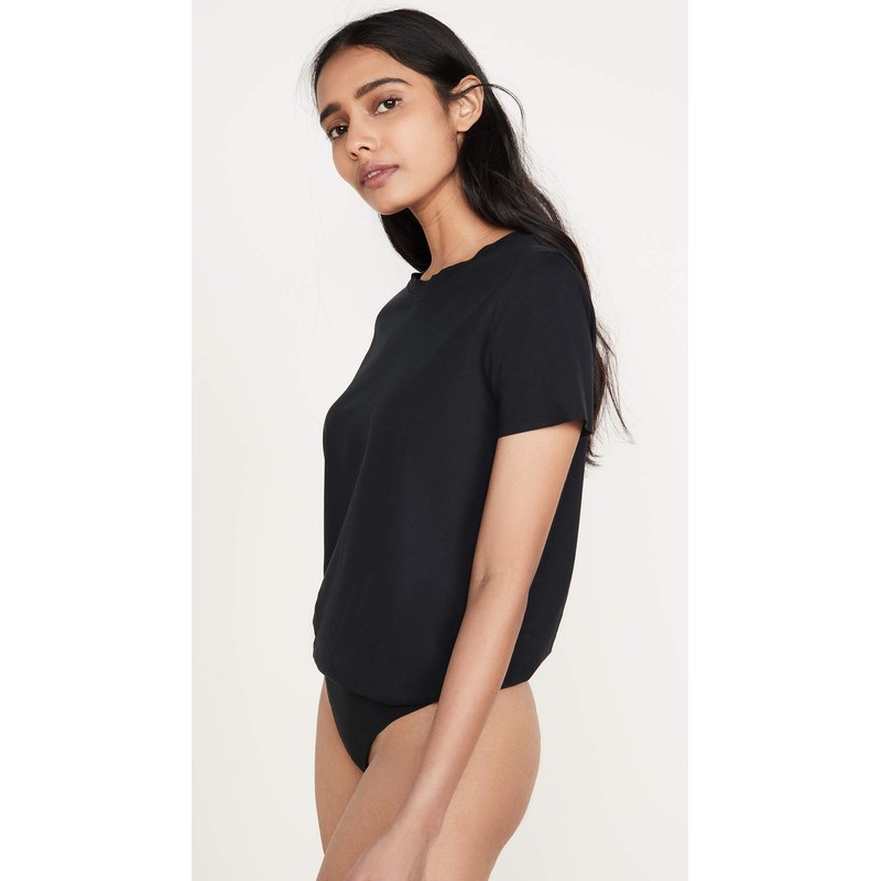 commando Women's Essential Cotton Crew Neck Bodysuit, Black, XS