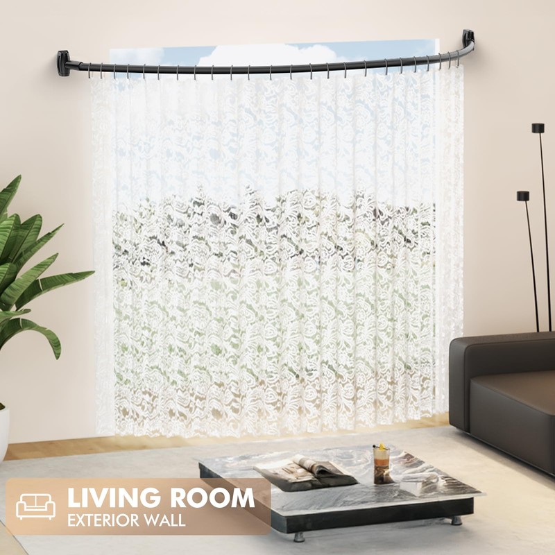 Bonpally Curved Shower Curtain Rod 40-72 Inches Adjustable, Aluminum Shower