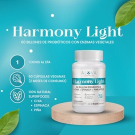 Alova | Probioticos 60 Billones Veganos, 10 Cepas, Inulina de Agave + Superfoods, Sin Azúcar, Gluten Free, Harmony Light, 60 Cápsulas