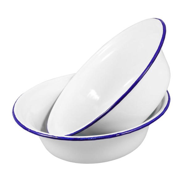 KALLORY 2pcs Enamel Dinner Plates, Enamel Soup Bowls Thickened Serving